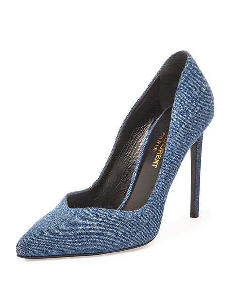 ysl heels saks|YSL denim heels.